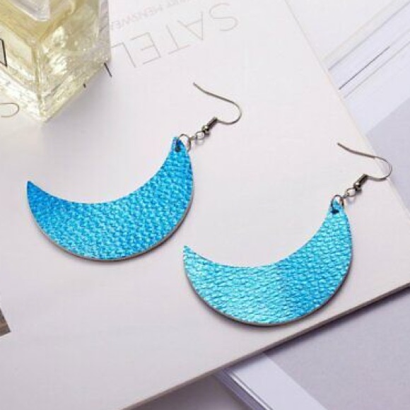Moon Dangle Earrings - Blue